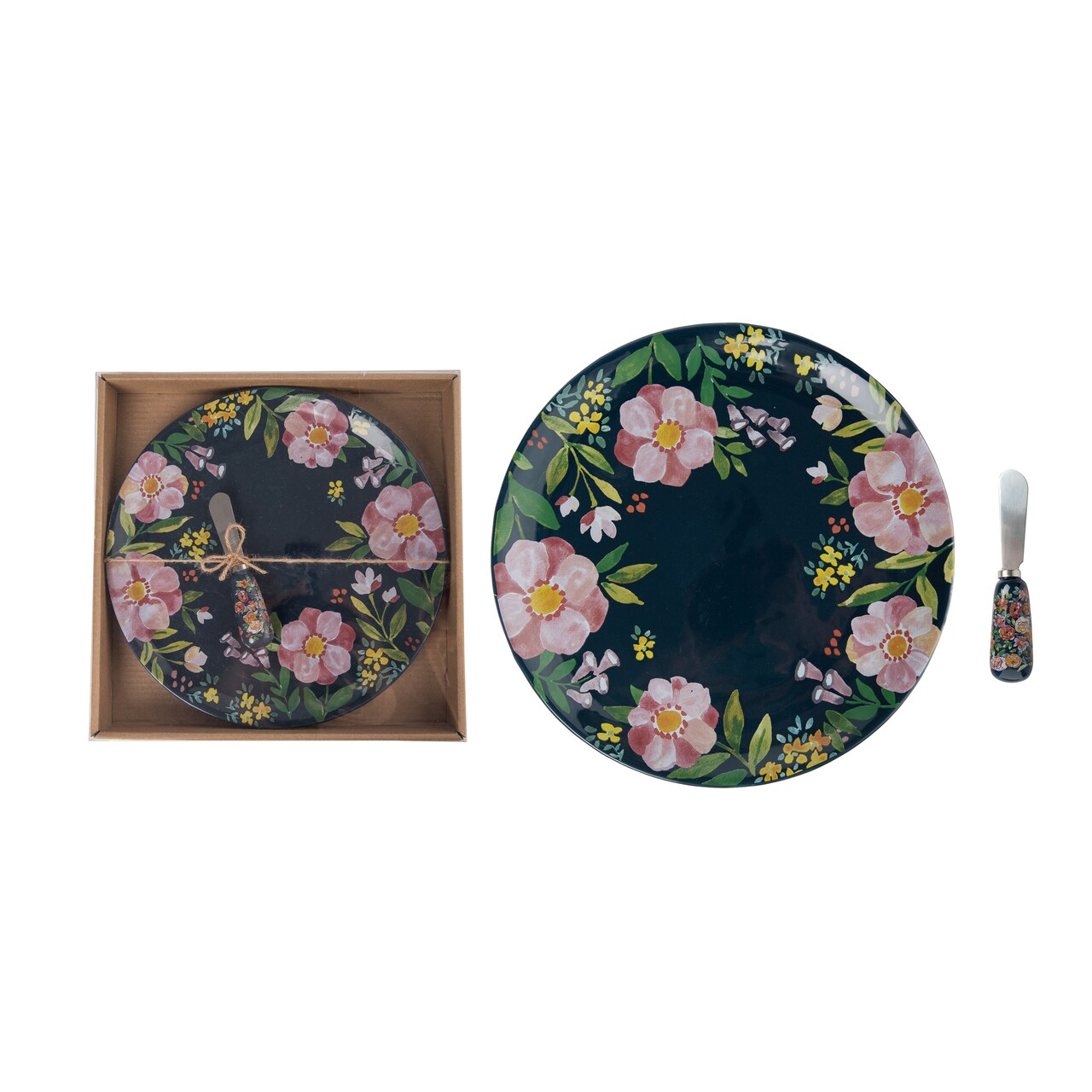Transpac Ceramic 10" Platter & Spreader Set of 2, Multicolor Decorative Trays, Dishwasher Safe, Everyday Indoor Use
